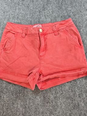 BKE High Waist Denim Shorts Womens 29 Coral Roll Hem Buckle Jean Shorts